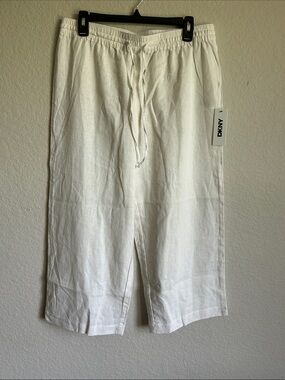 DKNY Cream Linen Wide-Leg Pants